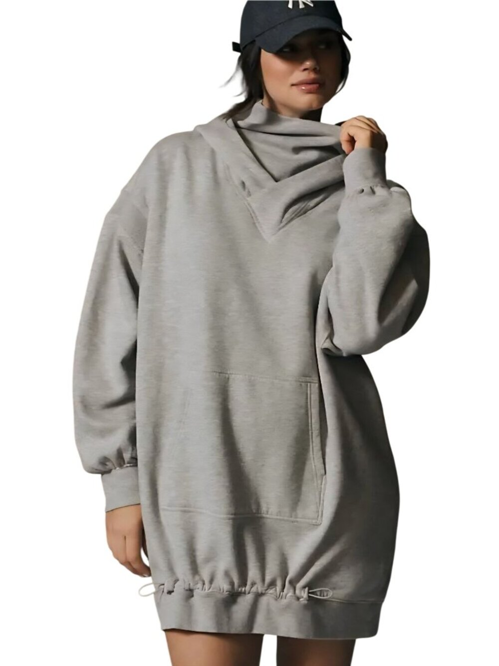 Anthropologie Daily Practice Hooded Mini Dress Soft Fleece Gray Pockets Size XS